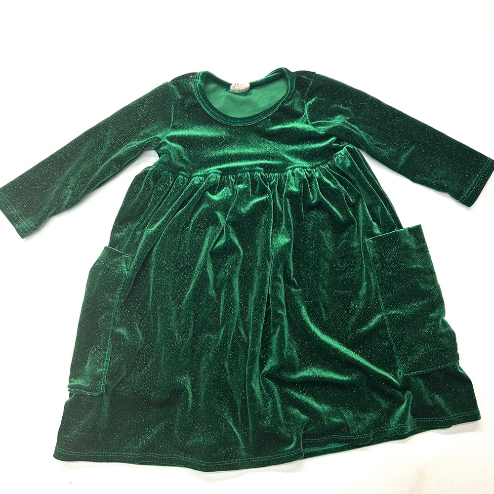 Little Lopers Green Velvet Dress with Pockets Holiday Christmas